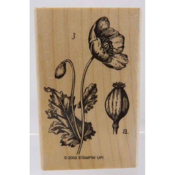 Stampin' Up! Poppy stamp. Floral Wood Stamp - Black on Tan - Picture 1 of 2